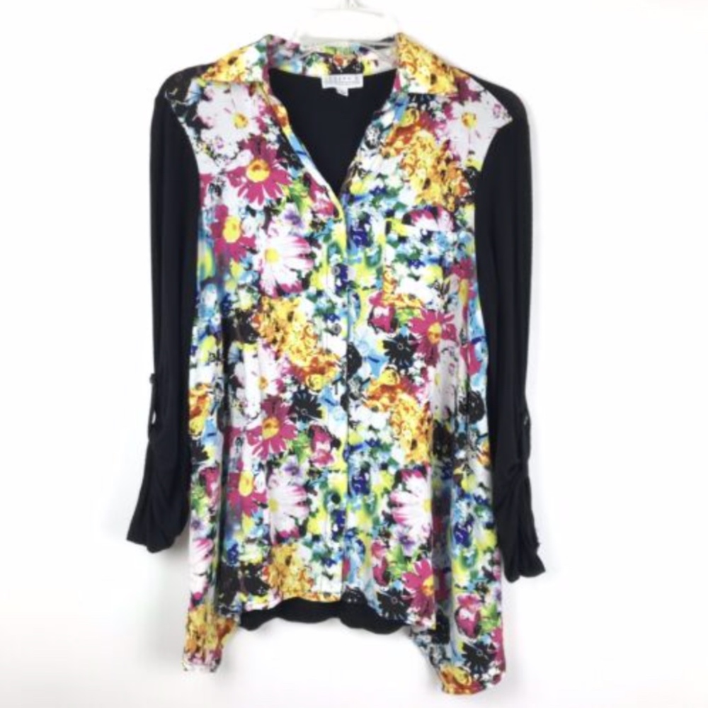 Joseph A. Floral Print Long Sleeve Button Down Top